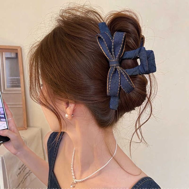 Autumn Winter Denim Bow Hair C - Women'S Winter Accessories Set 评论和价格
