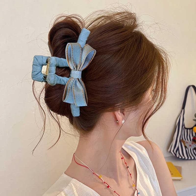 Autumn Winter Denim Bow Hair C - Women'S Winter Accessories Set 评论和价格